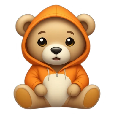 A cute light-beige teddy bear wearing an orange hoodie. His eyes are black. He's sitting on his butt. sticker