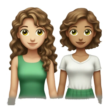Two girls with brown hair and green eyes one with a little more wavy hair with they’re hand around each other  sticker