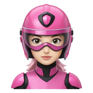 pink power ranger, woman emoji, with helmet on, black visor eye protection, black, power ranger helmet, sticker