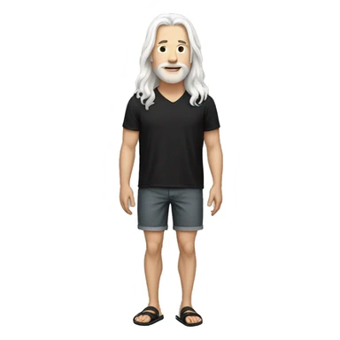 white man white long hair, black shirt, shorts and flipflops sticker