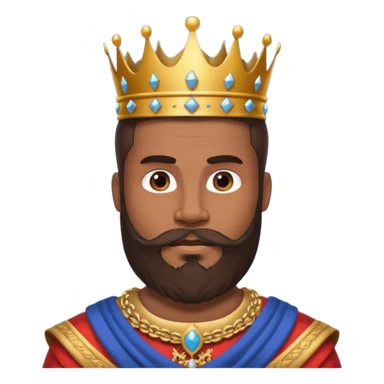 vull un perosnatge estil bimoji que sigui alt i fort amb una musculatura marcada i poderosa. Té una barba espessa i el cabell arriba fins a l'alçada del coll. Se'l representa amb la indumentària real i una corona al cap. sticker