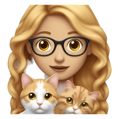 White skin strawberry-blonde haired girl with glasses holding long-haired calico cat sticker