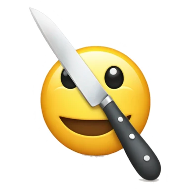 a friendly smiling emoji face holding a small kitchen knife, cartoon style.” sticker