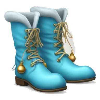 Realistic isolated light blue elf boots with bells. sticker