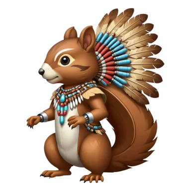 Full Robotic squirrel wearing native American regalia with feathers and beads sticker