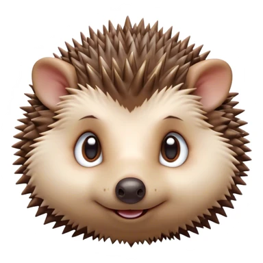 Cinematic Cute Hedgehog Portrait Emoji, Head tilted playfully and inquisitively, featuring a fluffy, spiky brown Fur with an irresistibly cute, round face and tiny ears, round, sparkling eyes filled with curious wonder, Simplified yet irresistibly adorable features, highly detailed, glowing with a warm, friendly glow, high shine, affectionate and quirky, stylized with a touch of woodland whimsy, bright and endearing, soft glowing outline, capturing the essence of a mischievous yet loving hedgehog, so playful it feels like it could roll out of the screen and into your arms! sticker