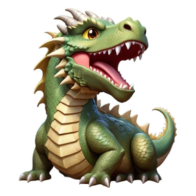 Cinematic Cute Yawning Giant Rock Dragon Portrait Emoji, Head tilted slightly with a dramatic, wide-open yawn, revealing a colossal, rugged body with weathered, rock-like scales and subtly drooping, earthy features rendered in authentic, stony texture; high shine, relaxed yet powerful, styled with a dash of timeless geological charm, soft glowing outline, capturing the essence of a sleepy but stoic rock behemoth ready to settle into an ancient, enduring slumber! sticker