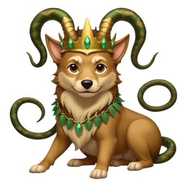 loki god of mischief as a dog. he as snakes. he wears a horned crown dynamic pose sticker