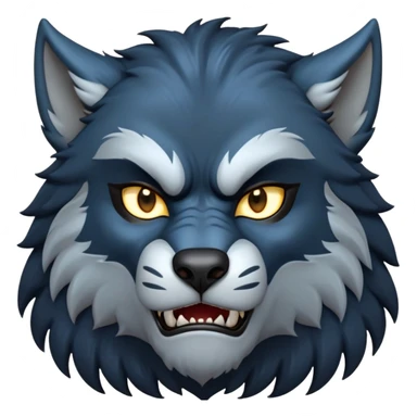 cinematic-noble-fierce-werewolf-portrait-emoji, poised-and-imposing, with a tall, slender, muscular frame, fur rippling in shades of midnight black and silver, eyes glowing with an intense, primal ferocity, reflecting the untamed power of the wild moonlit night; rendered with realism sticker