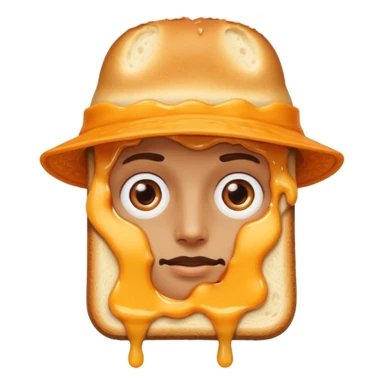 a toastie with melted cheese on the rim and an orange hat and two eyes in left  sticker