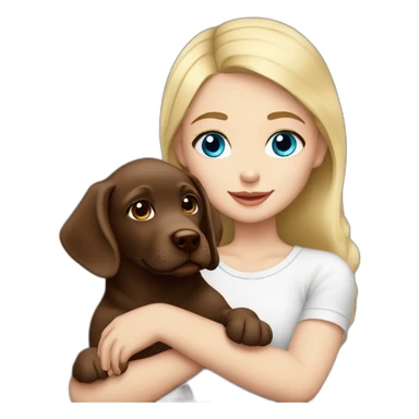 Blonde girl blue eyes with chocolate puppie labrador sticker