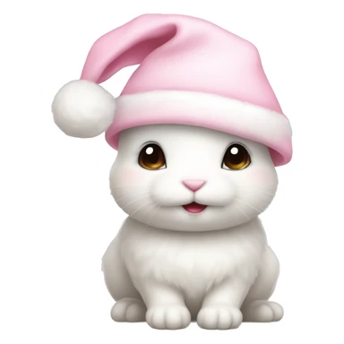 A white little cute bunny wearing a little cute pastel pink Christmas hat sticker
