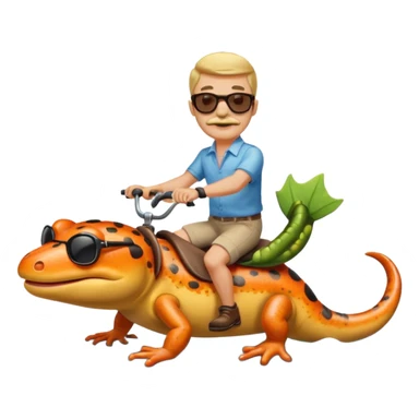 Mustachioed man with sunglasses riding a salamander on a river sticker