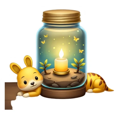 firefly jar used as night lamp beside sleeping critter sticker