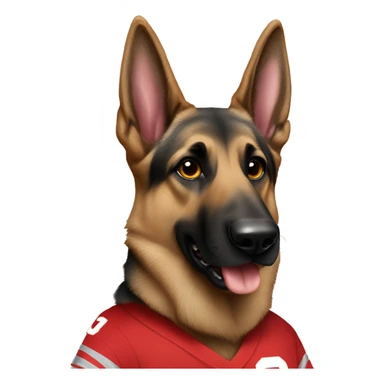 German Shepherd wearing an Ohio state jersey sticker