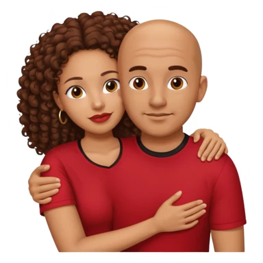 A picture of a tanned couple embracing. the guy is Mexican, with a bald hair cut and he is wearing a red shirt. the girl is mixed, the girl is wearing a black shirt, the girl has brown curly big hair and with big boobs  sticker