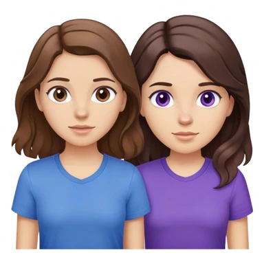 Two girls one with straight brown hair wearing a blue shirt, the other wearing purple and with brunette wavy hair sticker