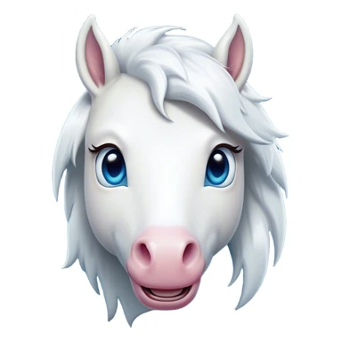 Cinematic Comical White Horse Portrait Emoji, Head tilted dramatically with an exaggeratedly amused expression, featuring a striking white fur with a glossy finish and wide, expressive blue eyes filled with playful disbelief, Simplified yet hilariously expressive features, highly detailed, glowing with a slightly sassy glow, high shine, dramatic yet playful, stylized with an air of cheeky mischief, bright and endearing, soft glowing outline, capturing the essence of a spirited and over-the-top horse, so meme-worthy it feels like it could side-eye its way into internet fame instantly! sticker