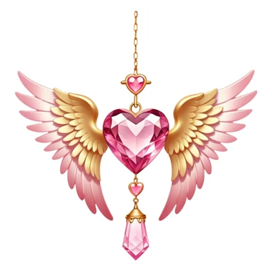 Reddish-pinkish and golden warm-colored romantic lush beautiful pretty hanging crystal-catcher aesthetic with hearts and sparkles and and white angel wings sticker