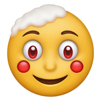 Make a yellow emoji smiling with red and tired eyes, under his nose there are white powder sticker