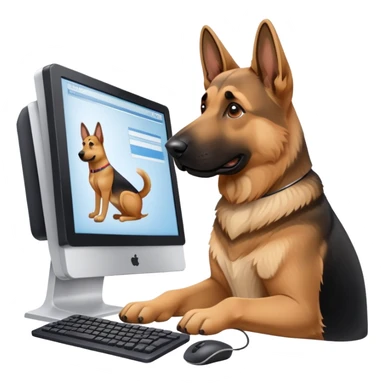 A German shepherd trading stock market with a computer screen  sticker