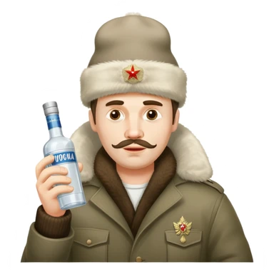 drunk Russian man with vodka bottle and ushanka hat sticker