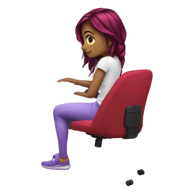 gaming setup, girl, white purple chair,white desk, red keyboard, computer host sticker