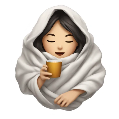 asian girl inside a blanket sipping coffee eyes closed sticker