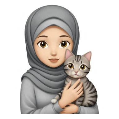 Hijab girl holding a black grey tabby cat sticker