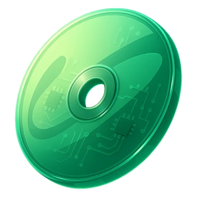 A minimalist CD disc with abstract pattern, glowing effect, green color scheme sticker