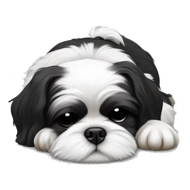 Black and white Shihtzu dog lying sleeping  sticker