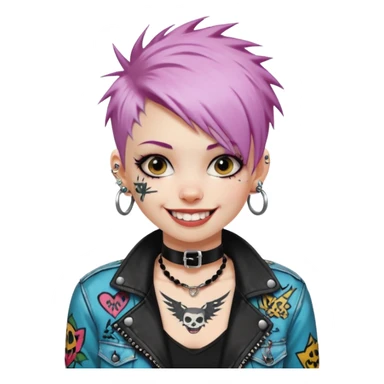a punk girl with short dyed hair and wear a punk graffiti jacket with black choker grin playfully  sticker