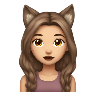  girl brown long hair lipstick wolf ears  sticker