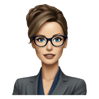 Hyper Realistic photo Kate Beckinsale blue eyes wearing glasses in a business meeting high fashion  sticker