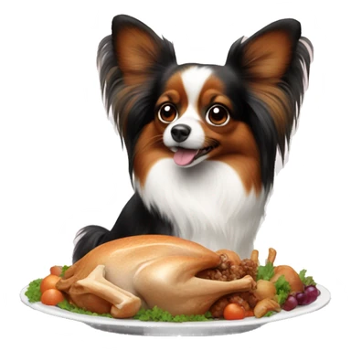 Papillon dog eating turkey sticker