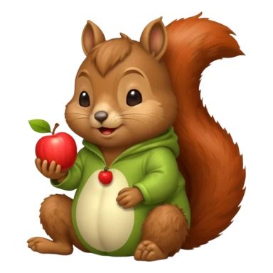 squirrel in acorn pajama suit snoring with holding apple sticker