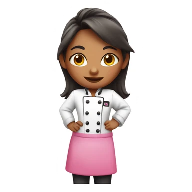 Girl with pink chef outfit with a kiss face sticker