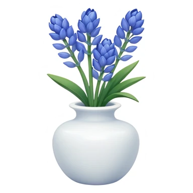 A small white ceramic vase holding a delicate blue hyacinth with soft green leaves — simple, elegant, and calming in a cozy, minimalist style. sticker