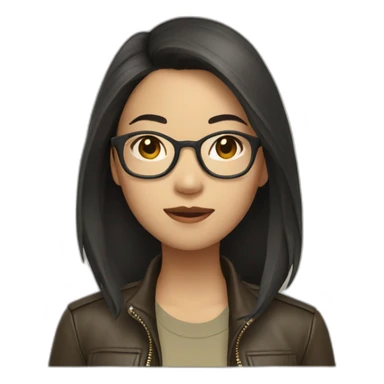 asian girl with glasses and a leather jacket with a  khaki shirt and long dark hair sticker
