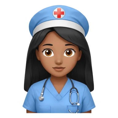 pretty brown skin nurse with long black hair and brown eyes in light blue scrubs sticker