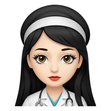 Nurse, long hair,black hair, black eyes, false eyelashes,eyeliner,  sticker