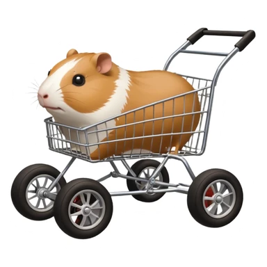 Race drift car whose frame and suspension is made of shopping cart material and flat panel body, being aggressively driven by a small thin Guinea pig  sticker