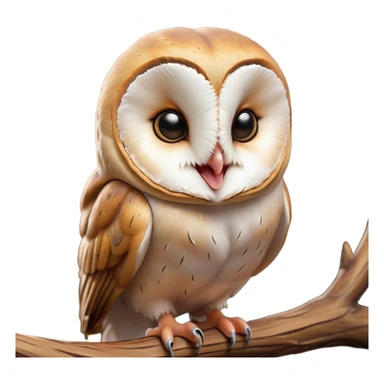 Cinematic Cute Yawning Barn Owl Portrait Emoji, Head tilted slightly with a dramatic, wide-open yawn, showcasing a soft, mottled plumage with subtle brown accents and gently drooping feathers, round amber eyes barely open in drowsy contentment, Simplified yet irresistibly adorable features, highly detailed, glowing with a soft, cozy glow, high shine, relaxed yet expressive, stylized with a touch of nocturnal whimsy, bright and endearing, soft glowing outline, capturing the essence of a sleepy yet affectionate owl, so drowsy it feels like it could glide out of the screen and curl up for a nap! sticker
