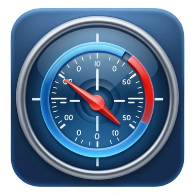 a simple gauge icon, deep blue with a soft glow, no numbers, only a needle and arc, apple emoji style sticker