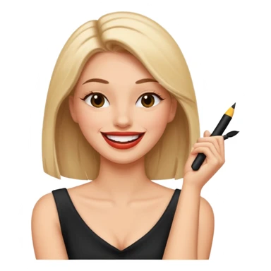 A pretty woman with straight hair and mascara and lipliner laughing with arms crossed holding neck laughing  sticker