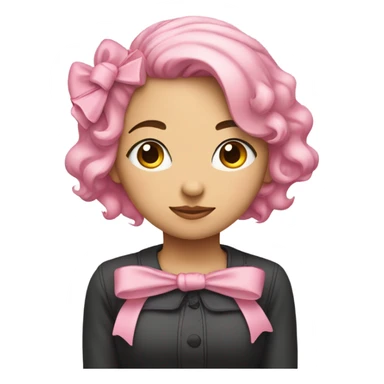 create a girl with pink hair and a bow. The girl should be hugging herself, the girl has her eyes covered and her head lowered sideways on her shoulder sticker