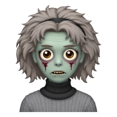 brown fluffy haired grey zombie with turtleneck sweater and hair band sticker