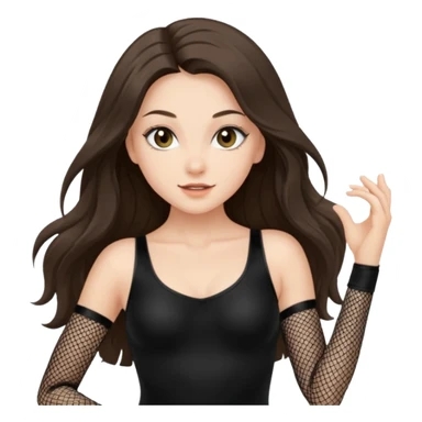 pretty white brunette teen long hair with hazel eyes in a black leotard and fishnets dancing sticker