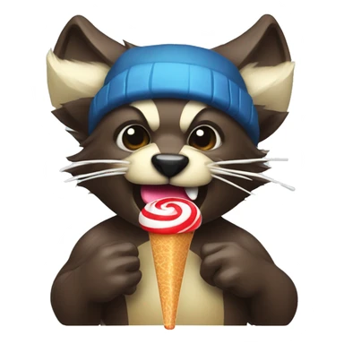 Wolverine animal licking a lolipop with a multicolored propeller hat sticker