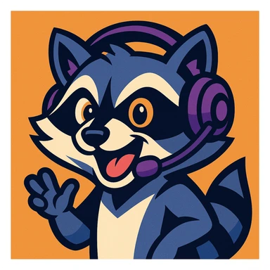 raccoon with a gaming headset, purple accents, dynamic expression, esports mascot style sticker